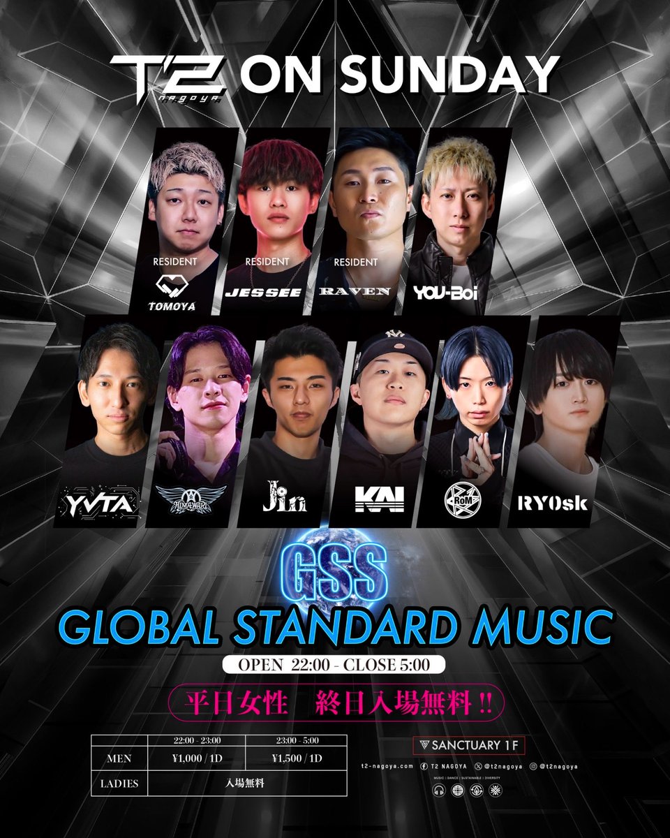 t2nagoya's tweet photo. Tonight‼️
🟥EVERY SUNDAY PARTY🟥
『GLOBAL STANDARD SUNDAY』

⏰OPEN: 10:00pm〜5:00am

🔊GENRE: ALLMIX

DJ's
YOU-Boi @DJ_YOU_Boi 
TOMOYA @dj_tomoya_ 
JESSEE @dj_jessee 
RAVEN @96_raven_08
YVTA
RY0sk https://t.co/sYN6CTWPOF