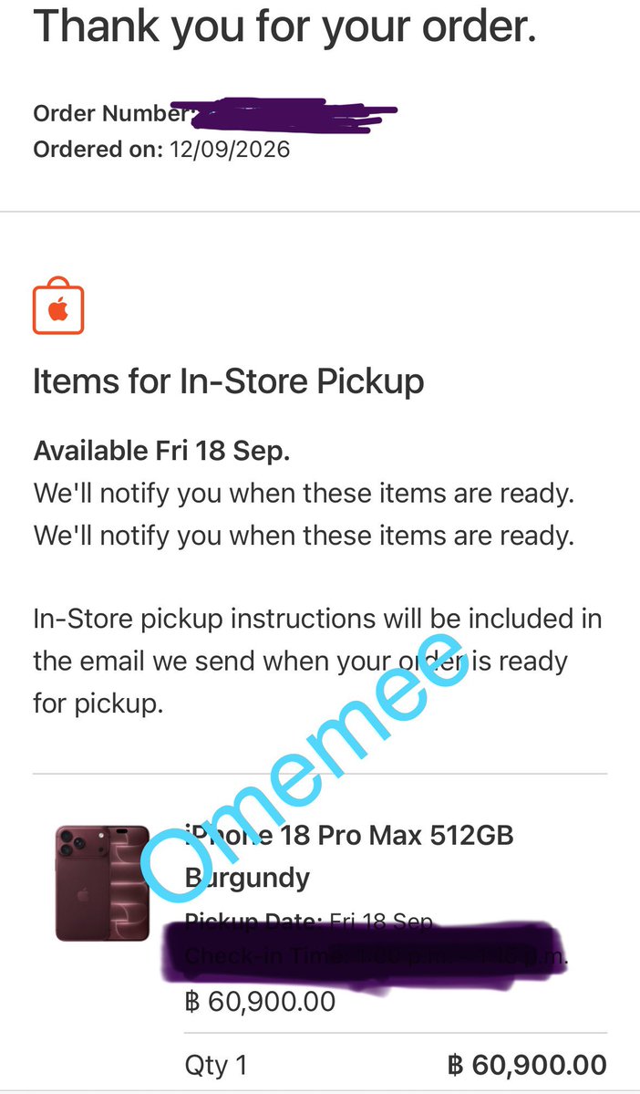 omemeeeflute's tweet photo. ขายใบจอง iPhone 18 Pro และ 18 Pro Max สี Burgundy +3,000 นัดรับ CTW วันที่ 18
#iphone18 #iphone18promax https://t.co/d5l5QapZ7J