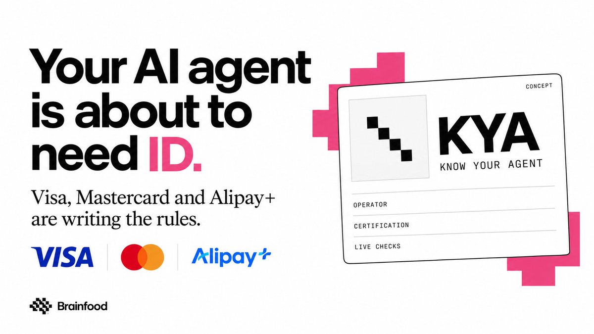 Know Your Agent concept card showing operator, certification, and live-check fields for payment-capable agents