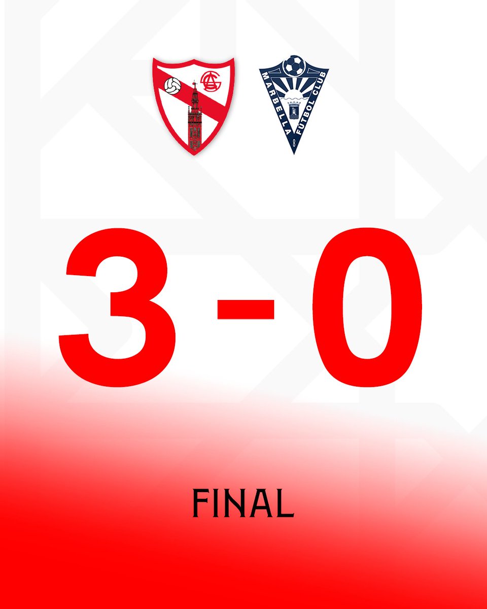 CanteraSFC's tweet photo. FINAL | ¡Se acabó el partido en el Estadio Jesús Navas con gran victoria! 

#SevillaAtlético 3⃣-0️⃣ @marbella_fc

#VamosSAT ⚪️🔴⚪️
#SegundaFederación https://t.co/hlSzhgkeIO