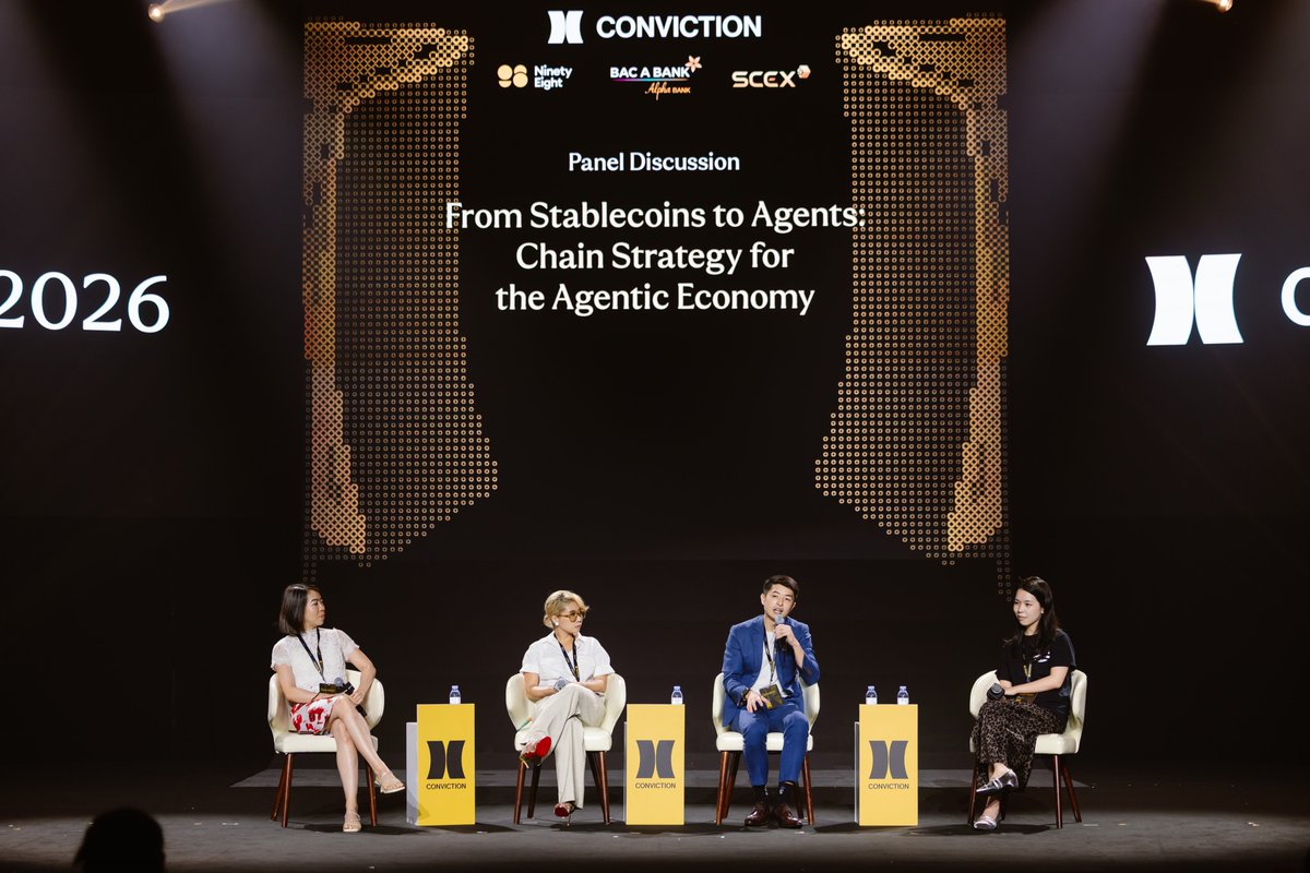 Convictionvn's tweet photo. From Stablecoins to Agents: Chain Strategy for the Agentic Economy

▶️ Watch the full panel discussion: https://t.co/spdm49CWfW

As AI agents become increasingly capable of executing transactions, managing assets, and interacting with digital services autonomously, blockchain could emerge as a key infrastructure layer for the growing agentic economy.

At Conviction 2026, representatives from across blockchain ecosystems came together to discuss how different chains are preparing for this shift.

Speakers:
• YiAn — Head of Wallet Partnership, @Aptos 
• Edwin — Southeast Asia Lead, @monad 
• @LynnWWins  - Country Lead, @SuperteamVN 
• Moderator: Nicole Nguyen — Founder, @apacdao 

From stablecoins, payments, and liquidity to infrastructure, developer experience, and ecosystem design, the discussion explored the factors that could shape blockchain competitiveness as AI agents emerge as a new class of onchain users.