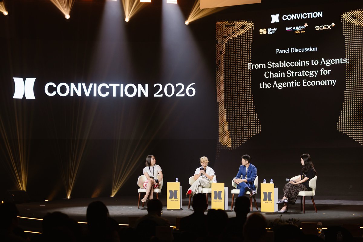 Convictionvn's tweet photo. From Stablecoins to Agents: Chain Strategy for the Agentic Economy

▶️ Watch the full panel discussion: https://t.co/spdm49CWfW

As AI agents become increasingly capable of executing transactions, managing assets, and interacting with digital services autonomously, blockchain could emerge as a key infrastructure layer for the growing agentic economy.

At Conviction 2026, representatives from across blockchain ecosystems came together to discuss how different chains are preparing for this shift.

Speakers:
• YiAn — Head of Wallet Partnership, @Aptos 
• Edwin — Southeast Asia Lead, @monad 
• @LynnWWins  - Country Lead, @SuperteamVN 
• Moderator: Nicole Nguyen — Founder, @apacdao 

From stablecoins, payments, and liquidity to infrastructure, developer experience, and ecosystem design, the discussion explored the factors that could shape blockchain competitiveness as AI agents emerge as a new class of onchain users.