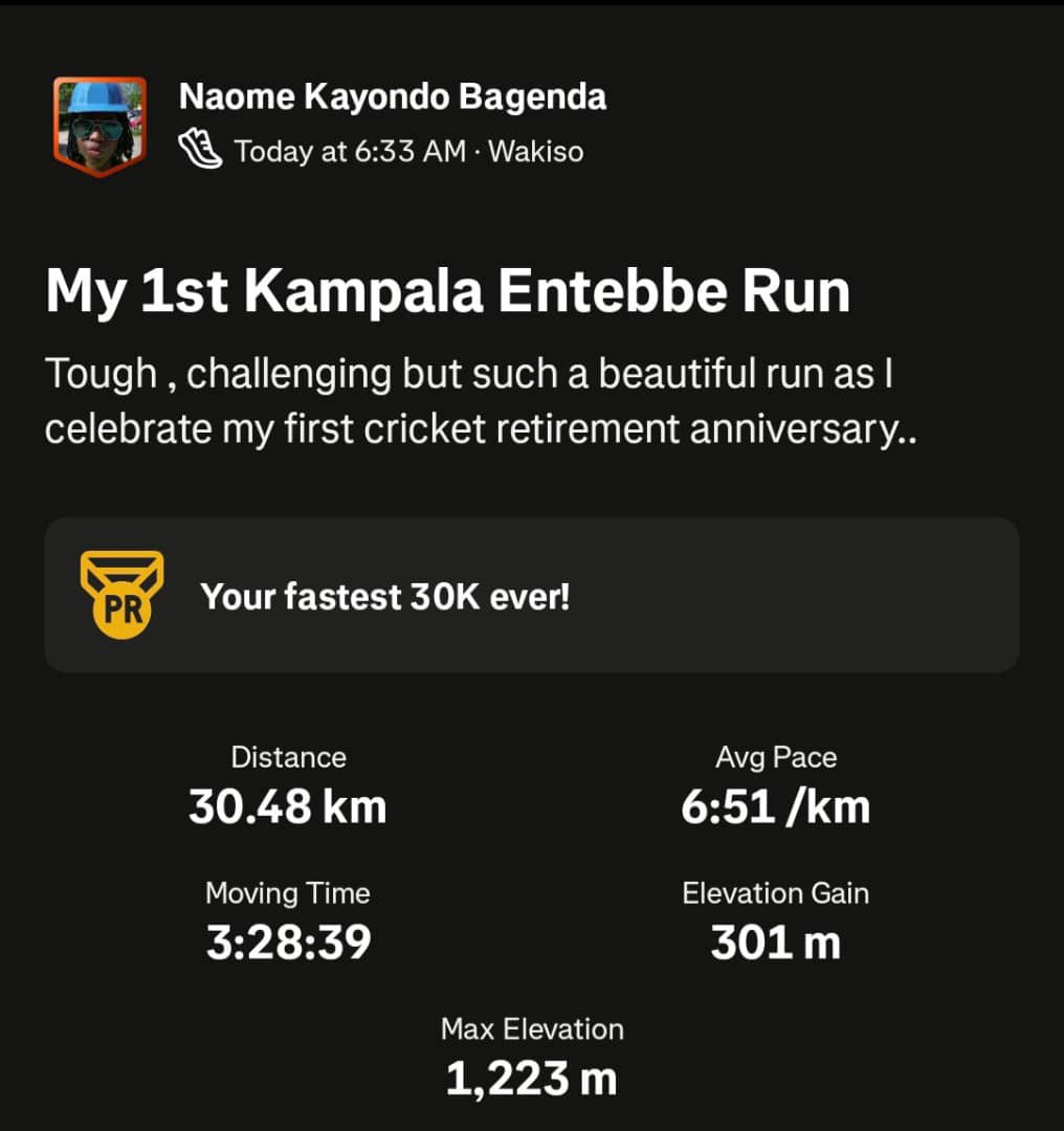 YondosNaomi's tweet photo. 13th Sept, 26 : First Cricket 🏏 🏏🏏 Retirement Anniversary #Yondos4 #RetirementTales #23yearscareer 

💫 Celebrating my 1st anniversary by running 30kms at @teammatooke Kampala Entebbe Run. 

💫 Challenging run that reminded me about the ups and downs in playing elite sport. https://t.co/3829cSd2NC