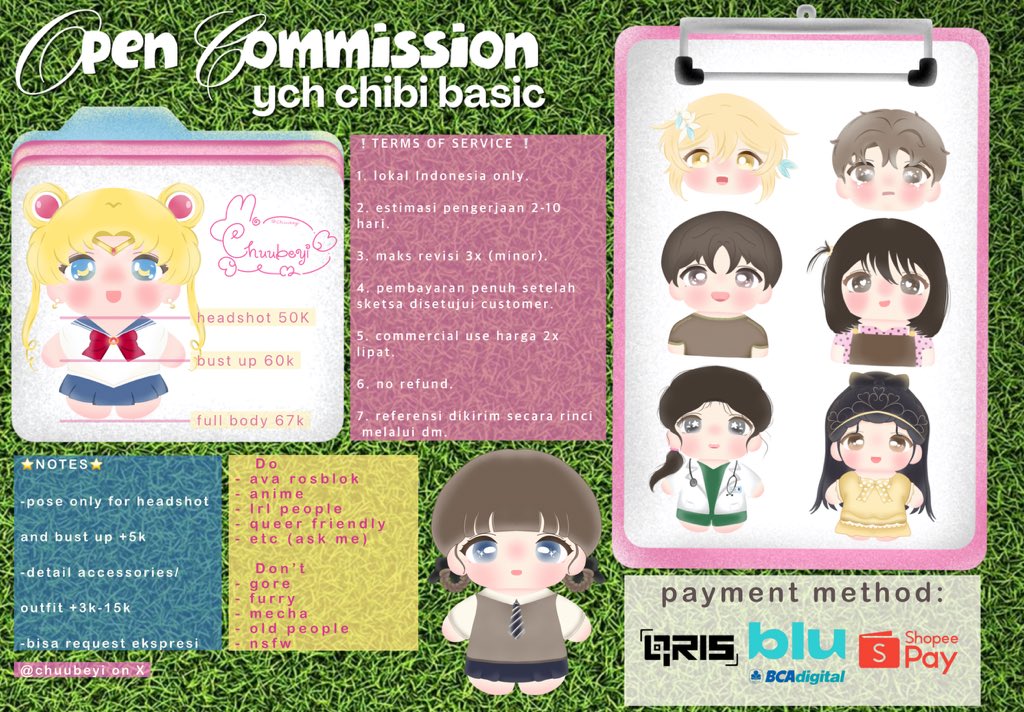 chuubeyi's tweet photo. ⌗ ⋮OPEN COMMISSION💗⭐️

[🩷and🔁 are very appreciated]

Helloo! aku open chibi art commission for local only yaa, DM or reply this post if you’re interested☘️👀

#commission #chibicommission #artcommission https://t.co/Ad2Xrh9Ome