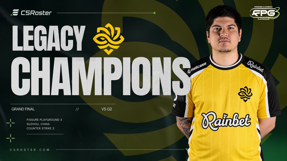 CSRosterHQ's tweet photo. 👑 @legacyggbr dominate G2 with a 3–0 sweep in the FISSURE Playground 3 Grand Final to claim the title! https://t.co/csNTlRqK4f