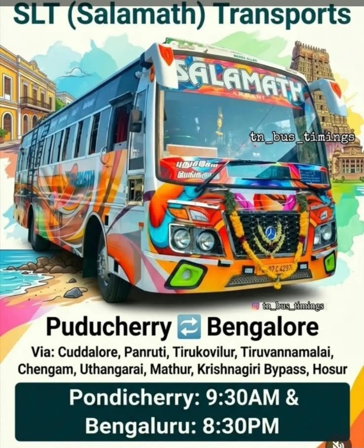 raja145091's tweet photo. தமிழ்நாட்டில் பேருந்துகளே இல்லை என்ற அவதூறு பரப���பும் முன், அதில் இருக்கும் தகவலை முழுமையாக படிக்க வேண்டாமா?

இந்தப் புகைப்படத்தில் இருப்பது SLT (Salamath) என்ற தனியார் பேருந்து. இது புதுச்சேரி ↔ பெங்களூரு இடையே இயக்கப்படும் தனியார் சேவை.

படத்திலேயே தெளிவாக குறிப்பிடப்பட்டுள்ளது:

🚌 புதுச்சேரி – காலை 9:30 மணி
🚌 பெங்களூரு – இரவு 8:30 மணி

அதுமட்டுமல்லாமல், விநாயகர் சதுர���த்தி பண்டிகையை முன்னிட்டு, கடந்த ஆண்டை விட இந்த ஆண்டு கூடுதலாக சிறப்பு பேருந்துகள் இயக்கப்பட்டு வருகின்றன.

ஆனால், ஒரு தனியார் பேருந்தின் புகைப்படத்தை மட்டும் வைத்து, தமிழ்நாட்டில் அரசு பேருந்துகள் கிடைக்காமல் மக்கள் அவதிப்படுவது போன்ற ஒரு தவறான பிம்பத்தை உருவாக்கி மக்களிடையே பதற்றத்தை உண்டாக்க நினைக்கும் அவர் மீது உரிய நடவடிக்கை எடுக்கப்படும்.

@CTR_Nirmalkumar @VenkatRaja_Offl 
@CMOTamilnadu