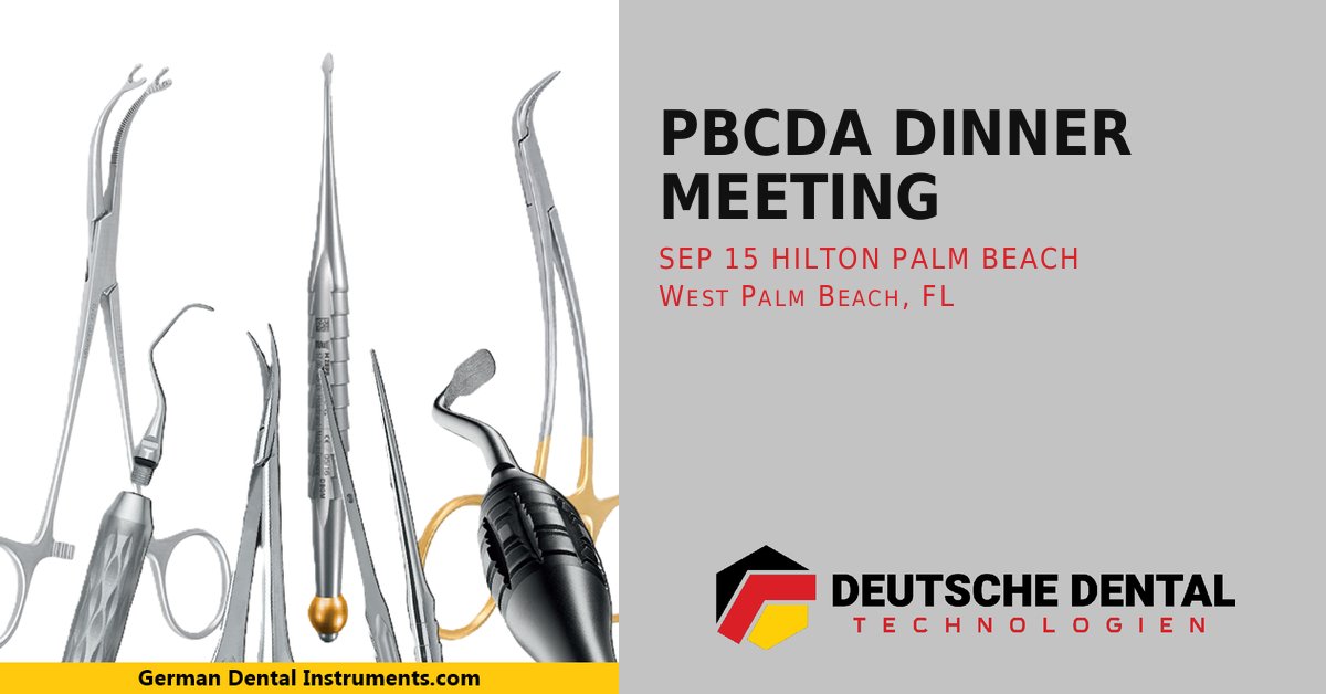 DeutscheDT's tweet photo. 📣 PBCDA Dinner Meeting at the Hilton Palm Beach! Germany's finest surgical &amp; rotary instruments — US stock, free returns. 🇩🇪 https://t.co/uZ6AavnwD4 #PBCDA #dental https://t.co/SqEe6v8YJ4