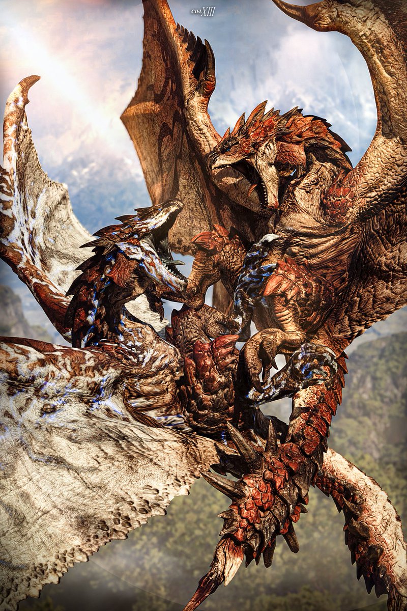 Ciel13th's tweet photo. Rathalos × Guardian Rathalos 👑
リオレウス × 護竜リオレウス

#MHWilds #MonsterHunter https://t.co/57k2qTyWNl