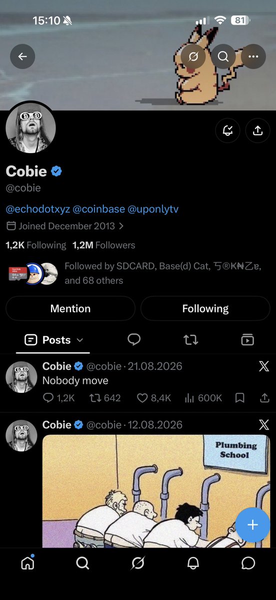 madxprime's tweet photo. Maybe nobody is taking the Pikachu in Cobie’s bio seriously. 👀

I’d take a closer look.

$COBIEPIKACU @cobie @stambouli_o1 https://t.co/iDrcj6jJBv