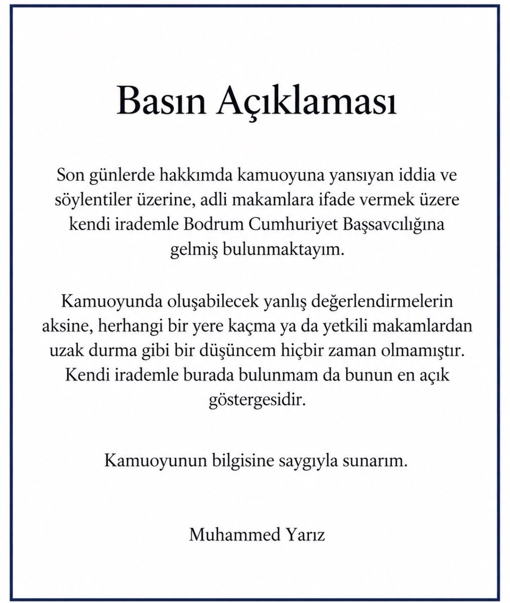 MuhammedYarz233's tweet photo. Dün Sayın İsmail Saymaz’ın paylaşımının ardından kendisini bizzat arayarak ertesi gün ifade vermek üzere savcılığa gideceğimi açıkça ifade ettim. Buna rağmen, kendisine doğrudan tarafımdan iletilen ve kamuoyuna aktarılan bilginin mahiyetini değiştirebilecek nitelikteki bu açıklamaya paylaşımında yer verilmemiş veya herhangi bir düzeltme yapılmamıştır. Kamuoyunun doğru bilgilendirilmesi açısından önem taşıyan bu hususu kamuoyunun takdirine sunuyorum. @ismailsaymaz @gazetesozcu @iriscibre @dilekgungor_ @PiyasaTurkiyeTR @BirGun_Gazetesi @haskaloglu @odatv @patronlar
