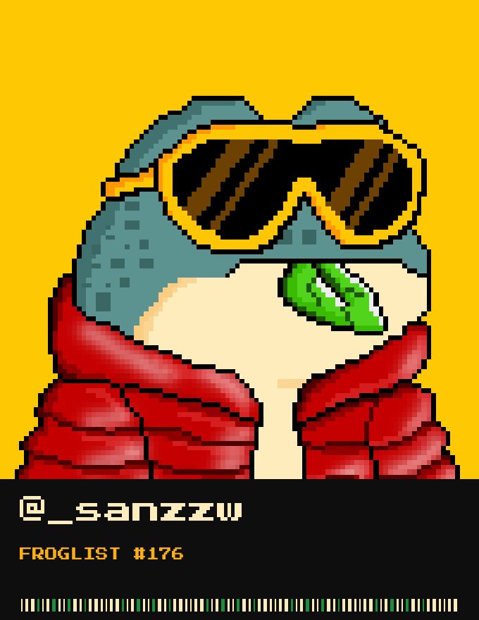 _sanzzw's tweet photo. EYOW LOOKS COOL🔥

Just got on the @zecfrogs list 🐸
6,969 pixel frogs on ZEC. Free mint.
FROGLIST #176 sealed. set your frog as your PFP to climb the list. #ZECFrogs $ZEC https://t.co/cNphBQa9zF