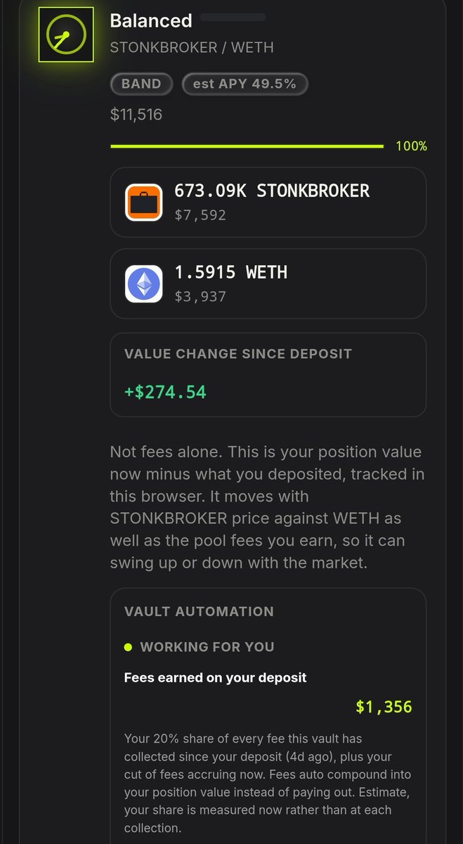 CTuska's tweet photo. Ive been adding to my $STONKBROKER Smart LP daily.

Current value = $11,516
Value change = $274.54
Fees earned = $1,356

I will continue to add to this position.

The Smart LP is Smart &amp; incredibly easy to use. Pick your pool, deposit your tokens &amp; let the system work!

Clock In https://t.co/fs7SOeZk6g