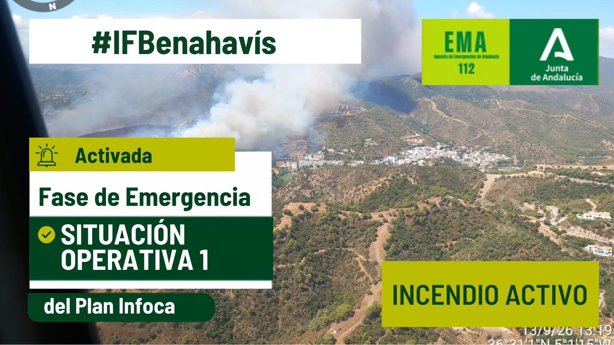 E112Andalucia's tweet photo. El consejero de @saludand, @antoniosanz, activa la fase de emergencia, situación operativa 1, del @Plan_INFOCA por el #IFBenahavís.

⚠️ Confinamiento preventivo del casco urbano de Benahavís, diseminados al norte y oeste y la urbanización La Coja.

🏠 Cierra puertas y ventanas.
👵 Protege a niños, mayores y enfermos.
📲 Sigue las instrucciones del 1-1-2 y de los operativos en la zona. Evita riesgos.