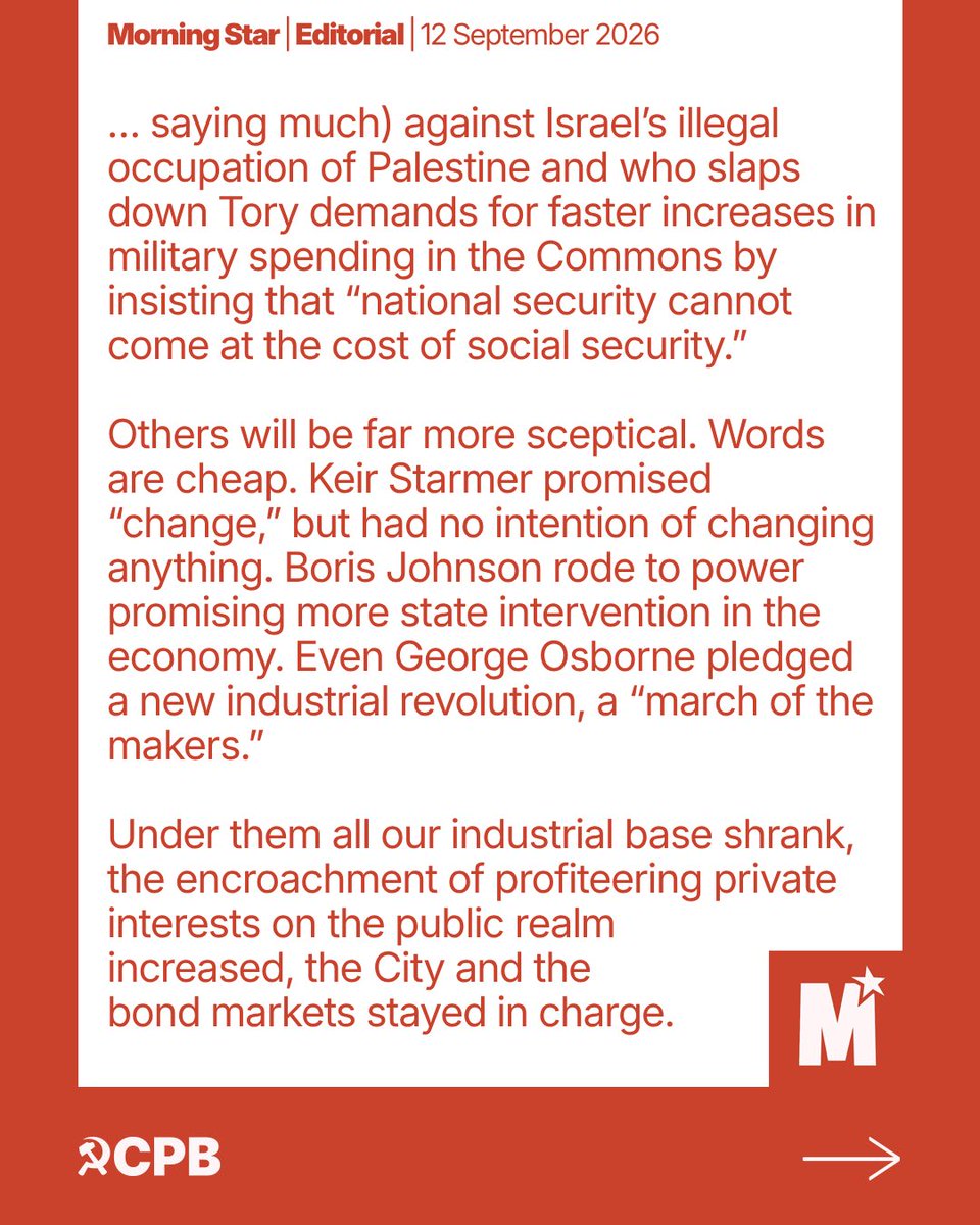 CPBritain's tweet photo. “the task facing trade unionists is not to interpret government policy but to change it”

Editorial in today’s Morning Star @M_Star_Online 🔗 https://t.co/WRg7sVoRFd https://t.co/4Palbm2n5w
