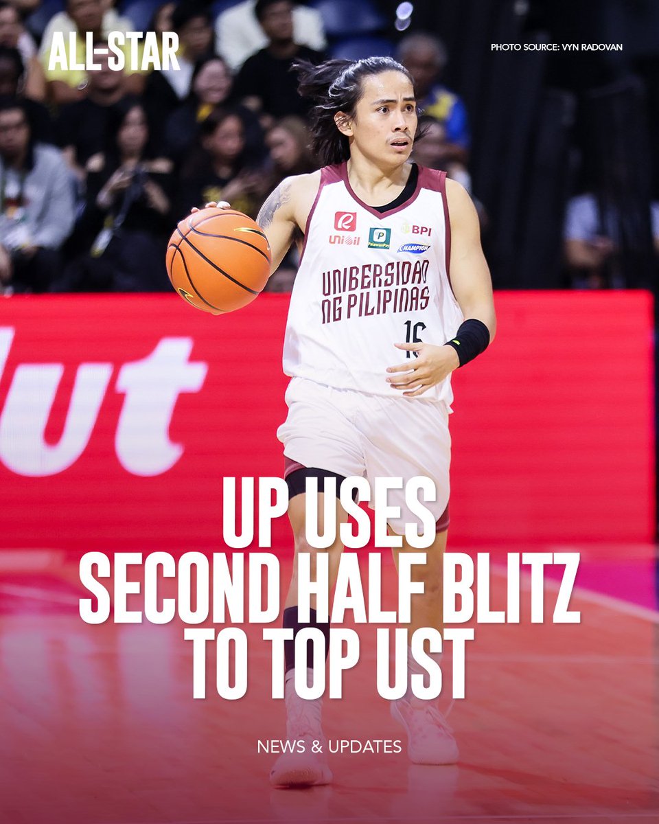 allstarmag_'s tweet photo. UP unleashes second-half onslaught to beat UST, 92-85.

The Fighting Maroons turn up the intensity after the break to pull away from the Growling Tigers and open their UAAP Season 89 campaign with a victory.

#UAAPSeason89 #UPFightingMaroons #AllStarMagazine https://t.co/d1P4FQvQEc