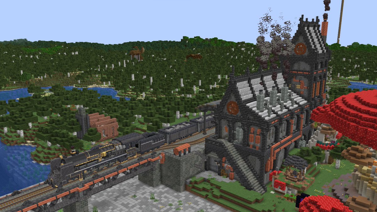 RA1NF0XTEA's tweet photo. #minecraft #createmod
サーバーのメンバーがかっちょいい工場(3枚目)を建ててたので、鉄道担当としてなるべく雰囲気を寄せて駅を建てた https://t.co/pukaXbGnzw