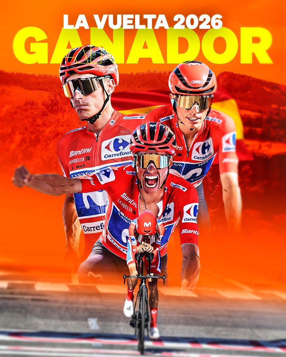 luckia_es's tweet photo. 🏆 ¡Enric Mas, campeón de La Vuelta a España!

Segundo - 2022
Tercero - 2024
Campeón - 2026

La gloria es suya. Historia de La Vuelta. https://t.co/gAYRsDD5jJ