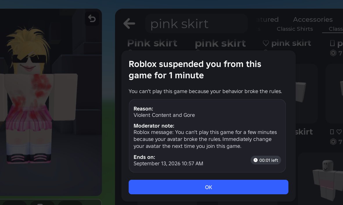 antiliverr's tweet photo. @HYENACOMPANY kids in roblox can have tits and bikinis thinner than a dental floss but I cant have red shit smeared on my avatar because it's "violent" https://t.co/M8ErLZyvR5