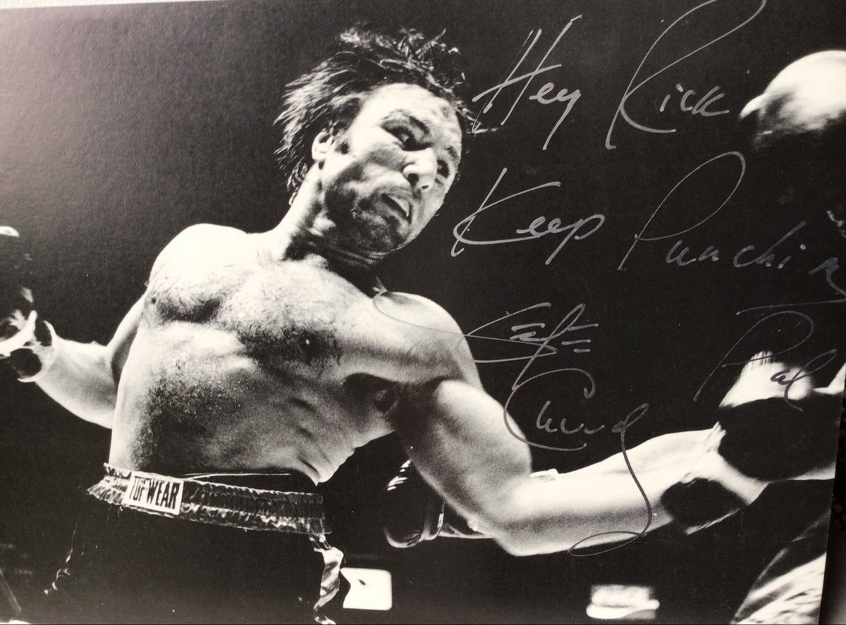 YoungerGolf's tweet photo. Had the privilege to meet & spend time with the late, great George Chuvalo a long time ago.
He personalized one of his pictures for me. Been a valuable keepsake ever since.
Thanks for the memories Champ 🥊
#KeepPunchinPal
#RIPGeorge https://t.co/ErKSrhGirP