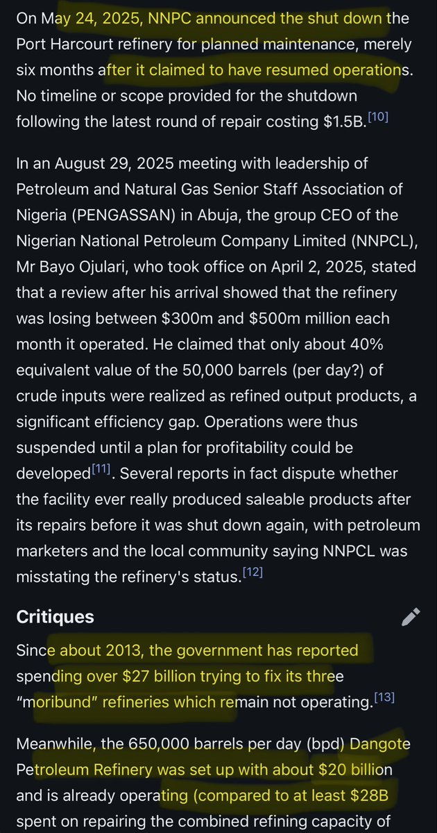 accomorent's tweet photo. 1 freshly built from ground up Private refinery - $19 billion
3 NNPC @nnpclimited refineries “maintenance only” cost - $27 billion 🤣🤣
Some civil servants are big thieves!! Greedy alongside some politicians https://t.co/C7qPr0y57L
