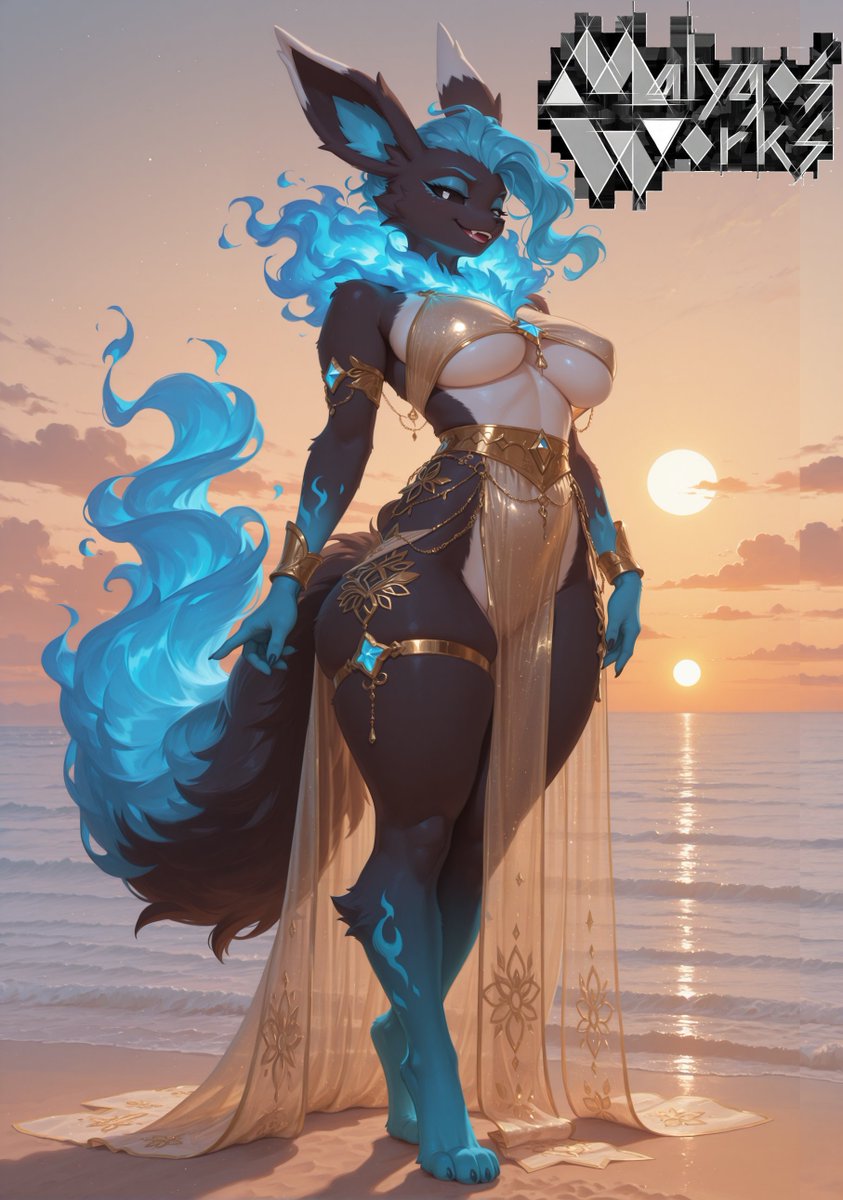 MalygosWorks's tweet photo. "My my...never seen a girl like me before...?"- Dark Flareon
A revisit to a unique Flareon.
#Furry #AIfurry #SFW #Beachtime #LazyAfternoon #Pokemon #Flareon https://t.co/o10emEuDQc