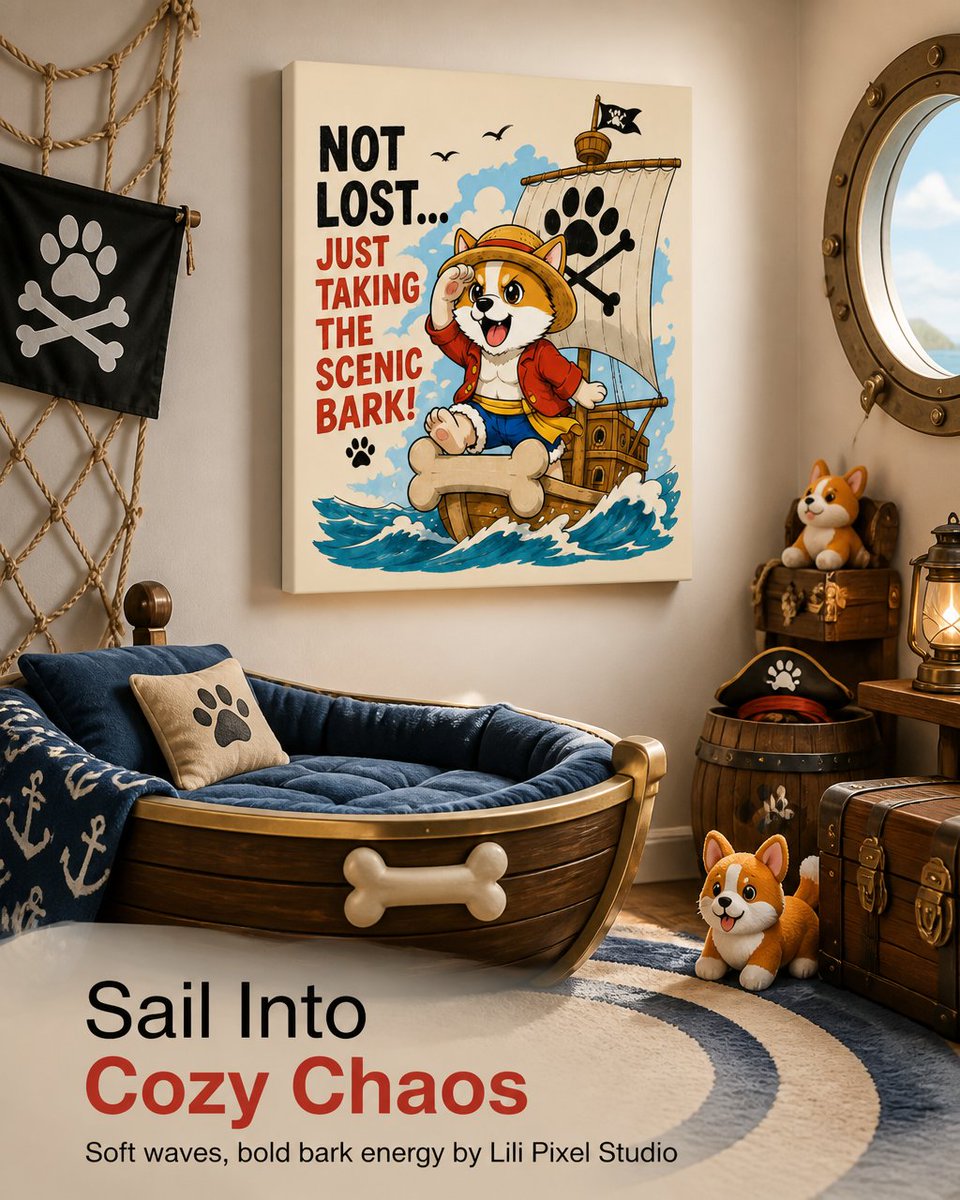 lilipixelstudio's tweet photo. Tiny pirate, massive personality—this anime-style corgi is your wall’s chaotic captain. Perfect for nurseries, home offices, or caffeine hideouts. A giftable smile that brings nostalgic adventure and ridiculous charm. #DogWallArt #HomeDecor Tap the link in bio. https://t.co/u6mvwXqRWY
