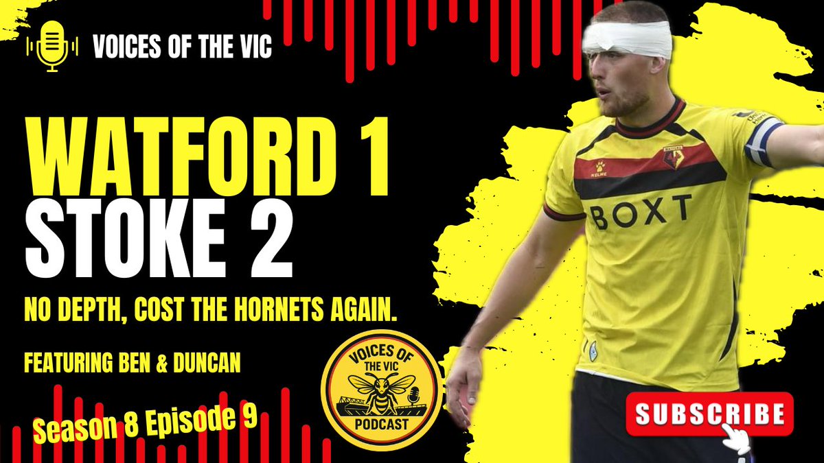 VoicesOfTheVic's tweet photo. LIVE PODCAST @ 7:30PM 🚨

Watford 1 Stoke 2. Another defeat. Another reminder that squad depth is costing the Hornets.

@benaiton23  &amp; @DuncanR_95  are LIVE this evening to discuss it all.

📺 YouTube &amp; Facebook

Come join the debate! 🐝

#WatfordFC https://t.co/9kt0RXNoYO