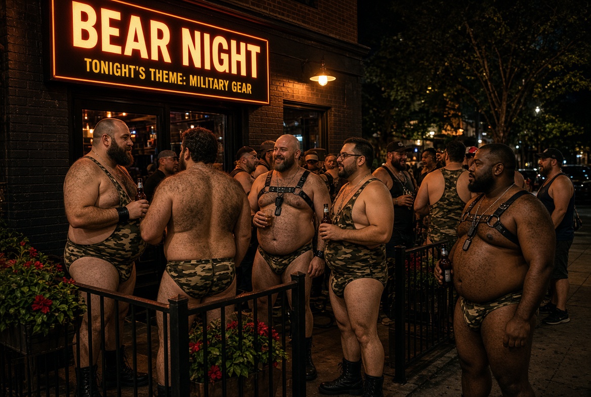 magaeuclid's tweet photo. Last night was a military-themed "bear" night at a local gay bar. Shame that no one there showed respect for our men in uniform. So I sent my drill instructor friend to whip them into shape.  OORAH! https://t.co/niu0F9xzCn