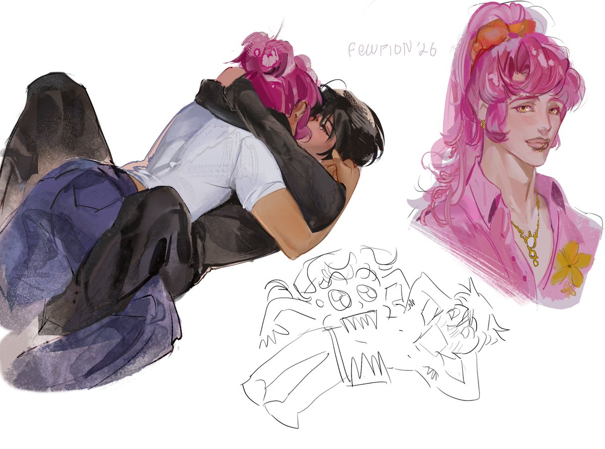 Fewpion's tweet photo. My lovely lovely ocsss Madeleine (pink haired) and Lewis #OC #art https://t.co/aJKBom8Yxc