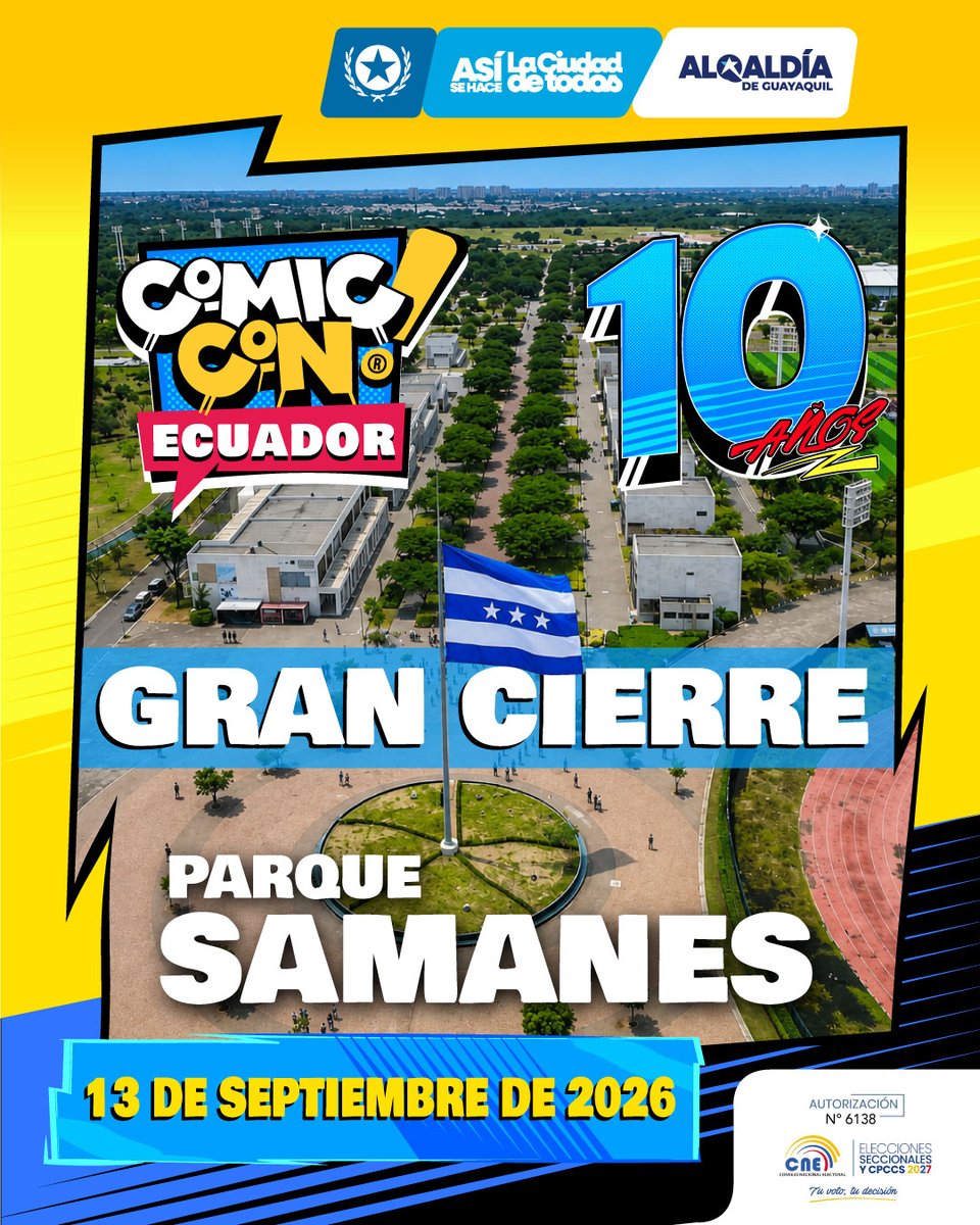 Ticketshow's tweet photo. ES HOYYYYY🤩‼️
🔥 ¡Los #10AñosÉpicos tendrán un GRAN CIERRE en Guayaquil!
🎉 Este 13 de septiembre, desde las 11h00, nos vemos en Parque Samanes.
📍 Prepárense para ser parte del gran cierre de los 10 años de #ComicConEcuador. ¡Entrada totalmente GRATIS!
#ComicConEcuador https://t.co/TqVWbUBDND