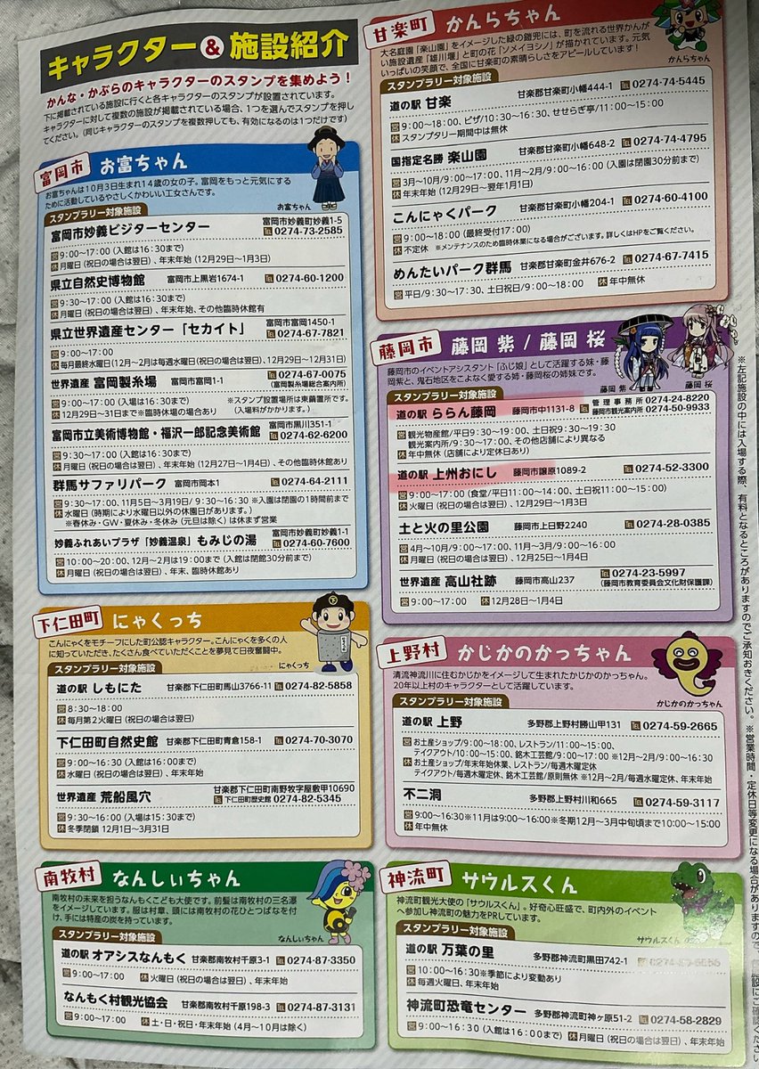 1997Makki's tweet photo. かんな•かぶら♾️ぐるぶらの旅スタンプラリー、用紙を見返したところ、施設ごとにラリー印のデザインが異なっているようです。例えば、3枚目が上州おにしの道の駅スタンプ、4枚目が道の駅ららん藤岡のスタンプですが、藤岡町のキャラクターの女の子のデザインが異なっています。 https://t.co/e15oH6QAaE