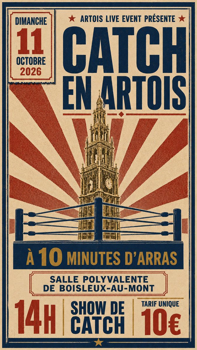 ArtoisLiveEvent's tweet photo. 🤼 Catch en Artois débarque le 11 octobre à Boisleux-au-Mont !

🔥 1h30 de show et de combats
🤝 Rencontre avec les catcheurs après le spectacle
📅 11/10/26
🚪 13h • Show 14h
🎟️ 10 € • Places limitées

Réservez 👇
https://t.co/kpByAGusKe https://t.co/wGQRGRrwLm