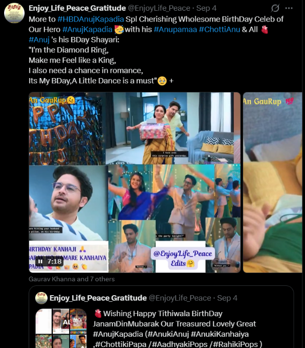 EnjoyLife_Peace's tweet photo. Awww Our #Anuj ki Choti si Duniya(#Anupama #ChottiAnu )Fam Celebrtng Happily Our Anmolratan BestestEver #AnujKapadia 's BDay Epi aired Tday in #Anupamaa 🥹💓🥳Happywala BirthDay Our Anujjj #HBDAnujKapadia 🍫🎂Our #Anupama #Rahi &All dancing on Our #MaAn Spl 1st #Anuj BDay Song🥰 https://t.co/6Oe7iyuQLW