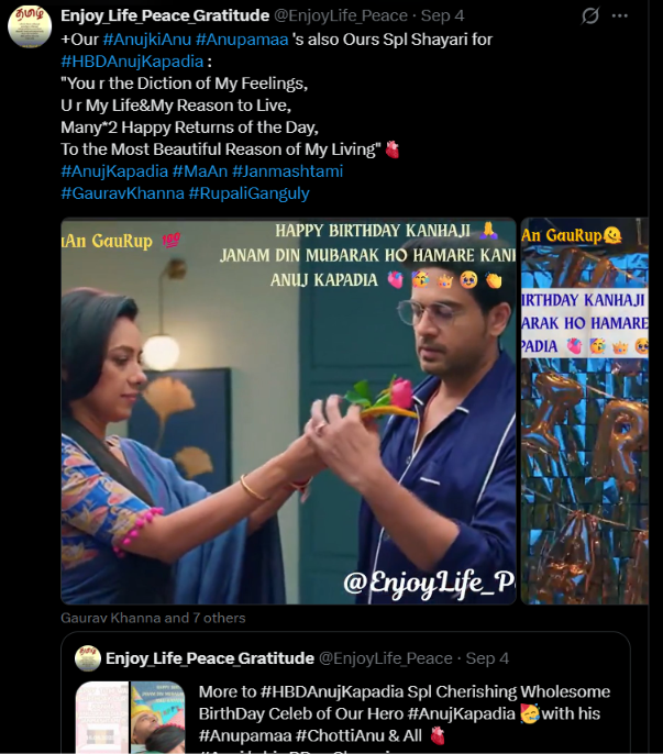 EnjoyLife_Peace's tweet photo. Awww Our #Anuj ki Choti si Duniya(#Anupama #ChottiAnu )Fam Celebrtng Happily Our Anmolratan BestestEver #AnujKapadia 's BDay Epi aired Tday in #Anupamaa 🥹💓🥳Happywala BirthDay Our Anujjj #HBDAnujKapadia 🍫🎂Our #Anupama #Rahi &All dancing on Our #MaAn Spl 1st #Anuj BDay Song🥰 https://t.co/6Oe7iyuQLW