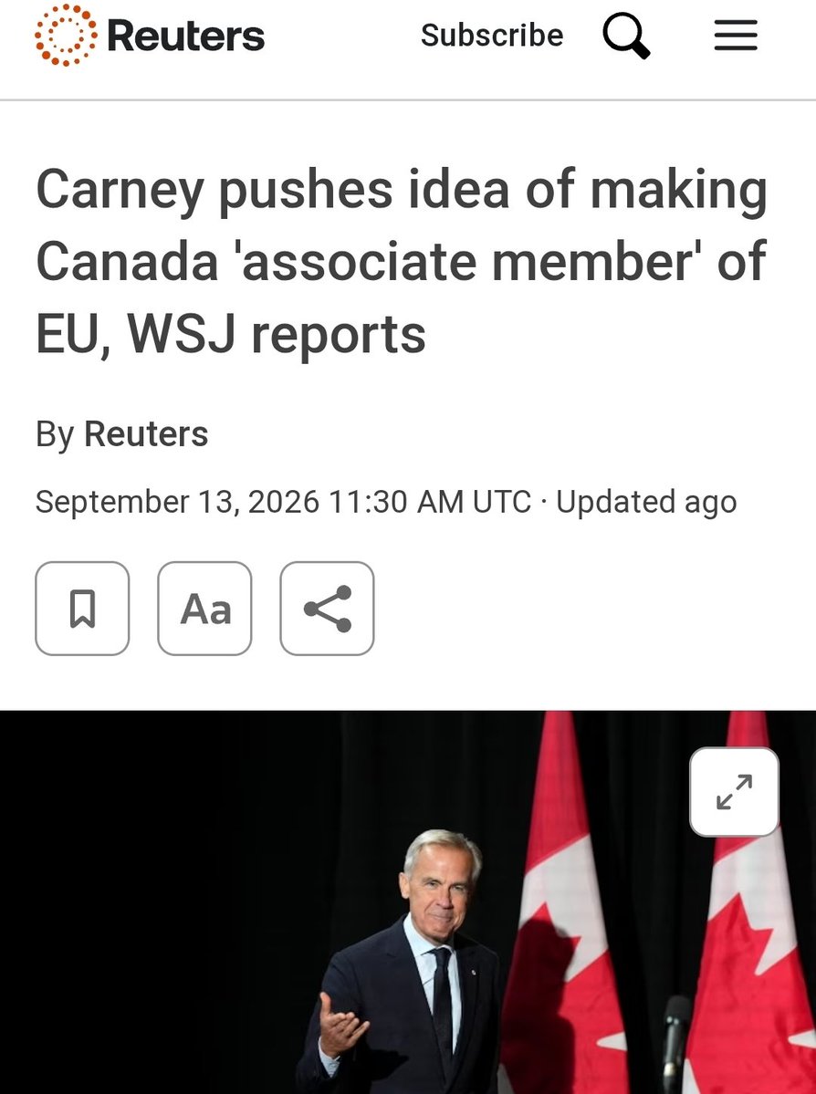 Roman_Baber's tweet photo. What fresh hell is this!?

The European Union is falling apart. Full of waste, over regulation &amp; terrible immigration policy, where censorship thrives. 

We are Canadian, we are not European. @MarkJCarney did not campaign on joining the EU and he did not consult Parliament! https://t.co/Uy82Xm6XGq