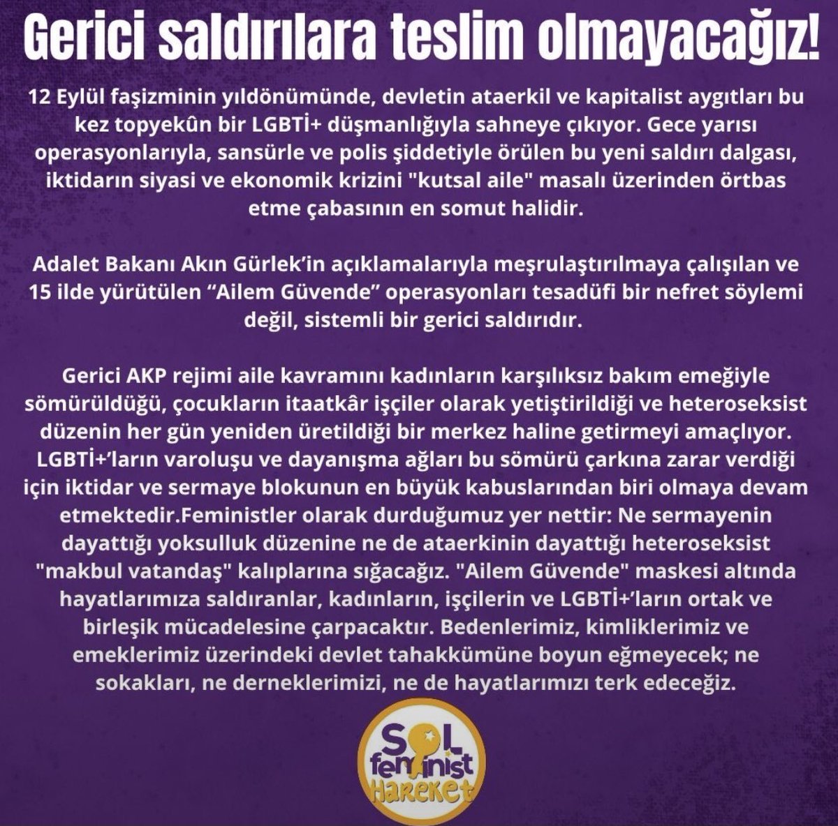 b_solfeminist's tweet photo. "...LGBTİ+’ların varoluşu ve dayanışma ağları bu sömürü çarkına zarar verdiği için iktidar ve sermaye blokunun en büyük kabuslarından biri olmaya devam etmektedir." https://t.co/boc4DU1m31