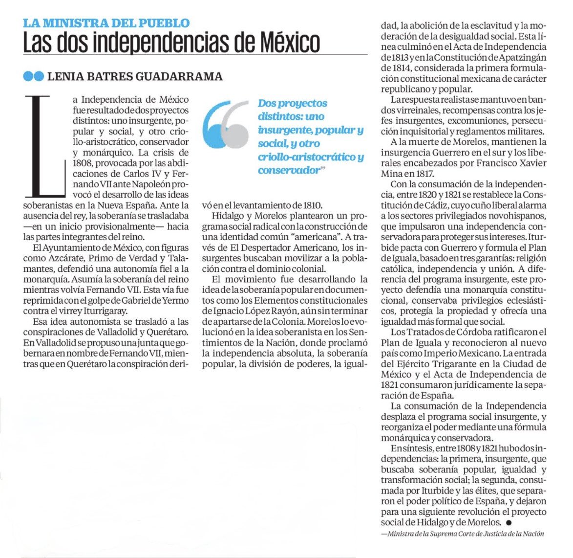 LeniaBatres's tweet photo. 📰 Comparto mi columna de hoy en El Universal:

🇲🇽 Las dos independencias de México

#MinistraDelPueblo https://t.co/JS1PyXoHl8