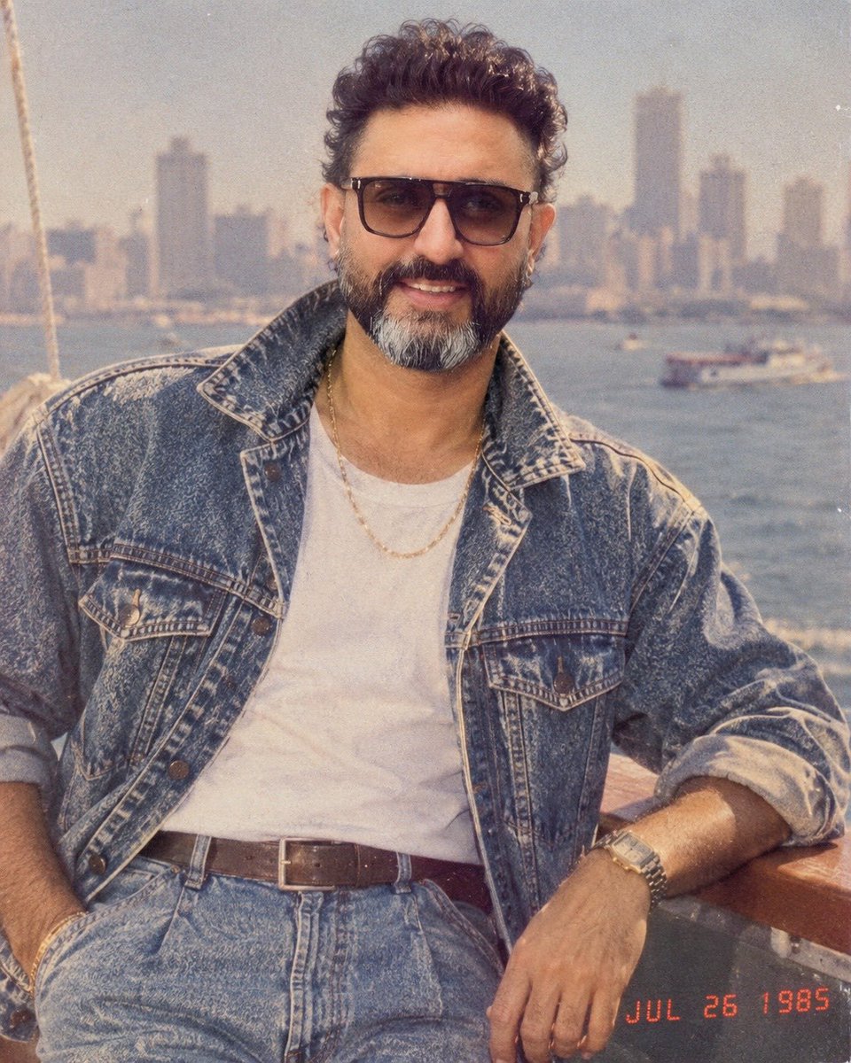 BachchanJrFC's tweet photo. Okay but @juniorbachchan clocked it here! 😎

#AbhishekBachchan #ABCrew
#Retro #80sTrend #Trending
#Bollywood #BollywoodMovies #IndianCinema https://t.co/pmnjlFyJqn