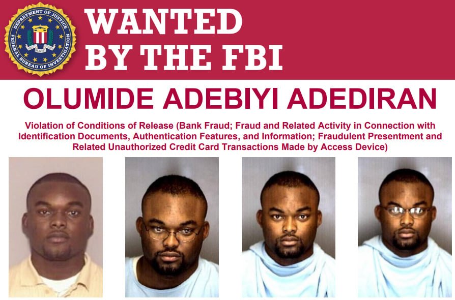 AfricaFirsts's tweet photo. The FBI has offered $10,000 reward for a Nigerian fugitive Olumide Adebiyi Adediran 🇳🇬 who has been wanted for more than two decades. https://t.co/ZvRsCo8n0g