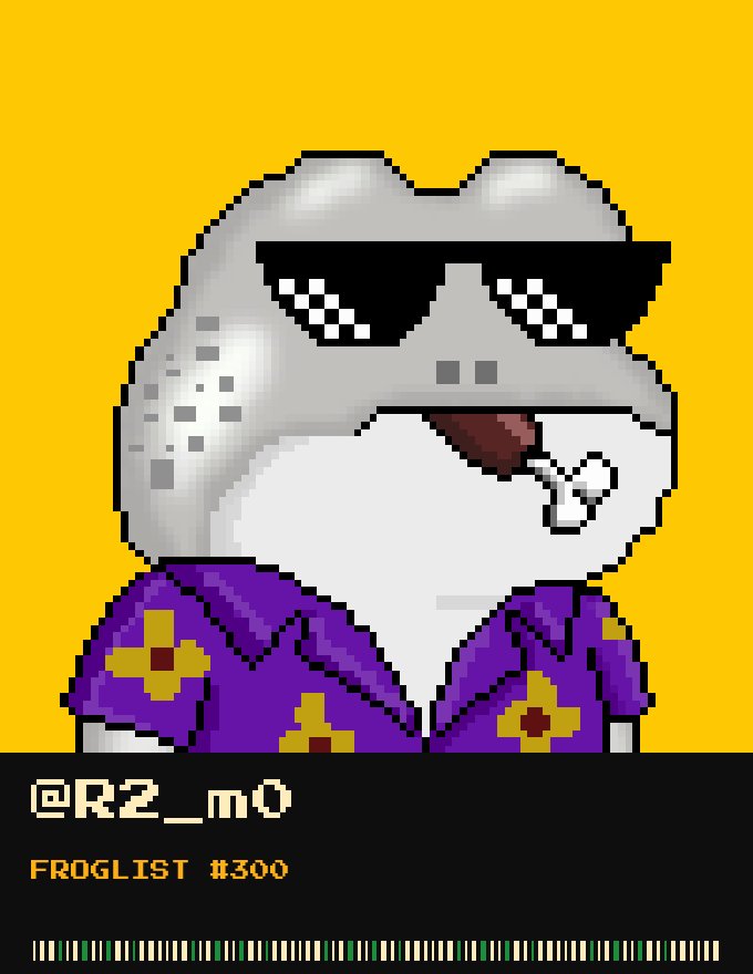 R2_m0's tweet photo. So Cool 🆒️
Just got on the @zecfrogs list 🐸
6,969 pixel frogs on ZEC. Free mint.
FROGLIST #300 sealed. set your frog as your PFP to climb the list. #ZECFrogs $ZEC https://t.co/fmQzlvDrYP