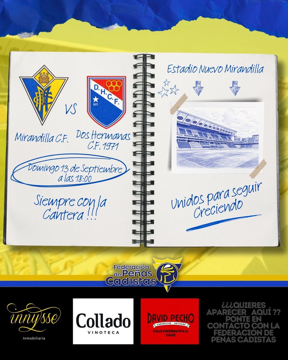 FPCadistas's tweet photo. Hoy juega nuestro filial @Cadiz_CFCantera en el Nuevo Mirandilla frente al @_Doshermanascf 
Vamos a apoyar a nuestros futuras promesas! Todos con el Mirandilla!! https://t.co/jW1af0cUFk