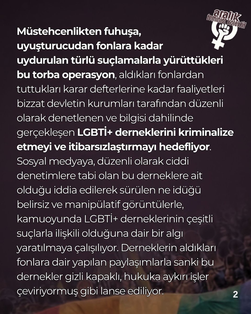 aralikfeminist2's tweet photo. LGBTİ+ derneklerine ve aktivistlerine yönelik operasyonları kabul etmiyoruz.

Kimliklerimiz, cinsel yönelimlerimiz, cinsiyetlerimiz suç olamaz, kriminalleştirilemez. https://t.co/zMoT7CXbC6