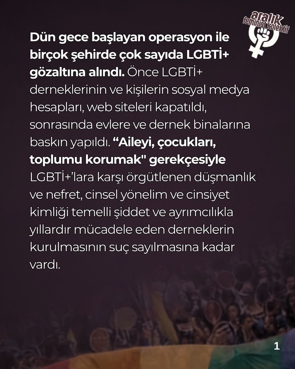 aralikfeminist2's tweet photo. LGBTİ+ derneklerine ve aktivistlerine yönelik operasyonları kabul etmiyoruz.

Kimliklerimiz, cinsel yönelimlerimiz, cinsiyetlerimiz suç olamaz, kriminalleştirilemez. https://t.co/zMoT7CXbC6