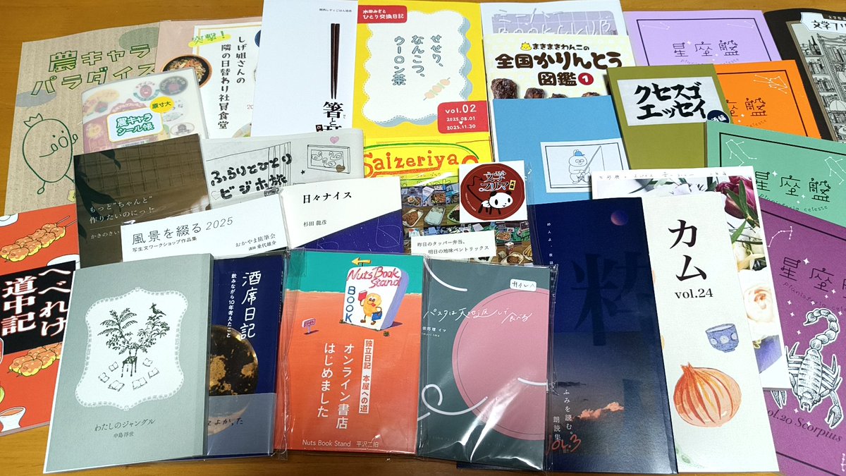 cyocyoco's tweet photo. #文学フリマ大阪 #文学フリマ大阪14
 #文学フリマで買った本
 なんとか全タイトル見えてる、はず
たくさんの本に出会えてたのしかったー！どれから読むかうれしい悩み https://t.co/BclTusna9C