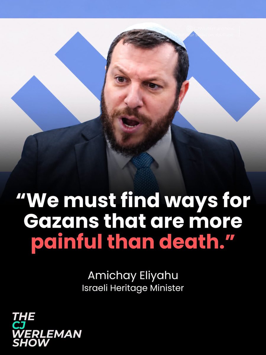 RomaissaTahar's tweet photo. 🚨 Israeli Heritage Minister Amichai Eliyahu said that Israel must find ways for Gazans that are ‘more painful than death,’ citing the destruction of homes, land and forced emigration as ways to break Palestinians’ morale. https://t.co/9Fpli4WhpA