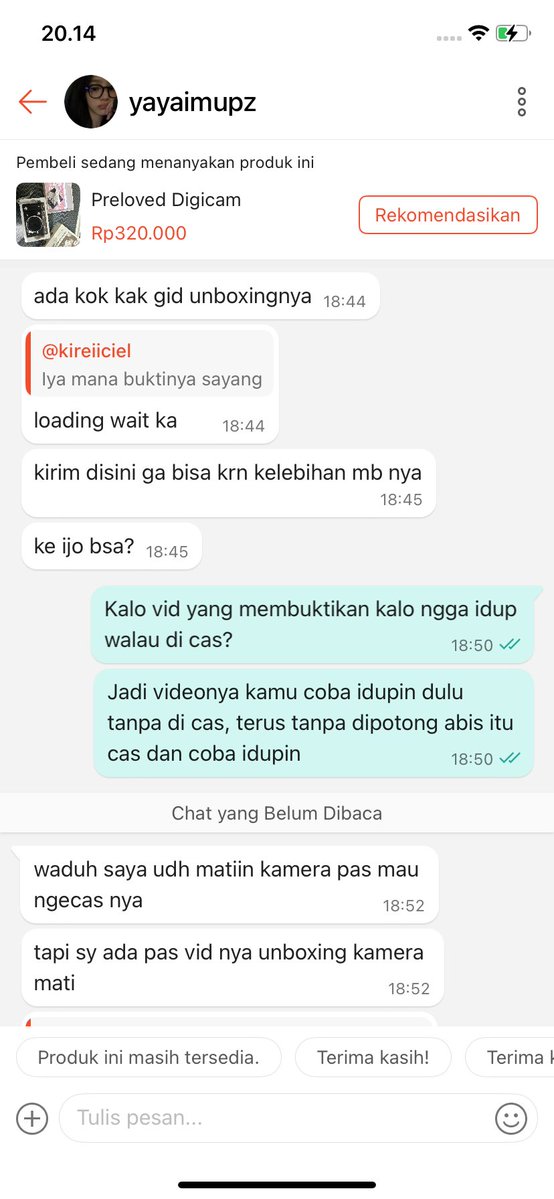 Annalisien's tweet photo. @kalakayabun @info_preloved Disini dia blunder wkwkkw dia bilang matiin kameranya, padahal kalo kameranya dimatiin berarti bisa hidup kan ya https://t.co/HFFcRyXty7
