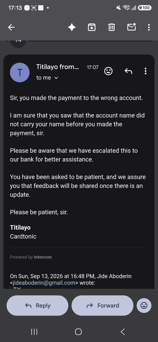 JideAboderin's tweet photo. Excellent Customer Service from @cardtonic https://t.co/EURpJtyH0M