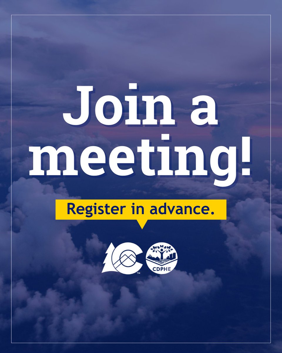 CDPHE's tweet photo. Join us! We are holding public meetings to talk about the work we’re doing to protect clean air in Colorado. These meetings are opportunities for you to engage with the department and stay informed. Check out some of the meetings happening this month: https://t.co/FsbgZ1OvNy https://t.co/g2j8bBE2Fn