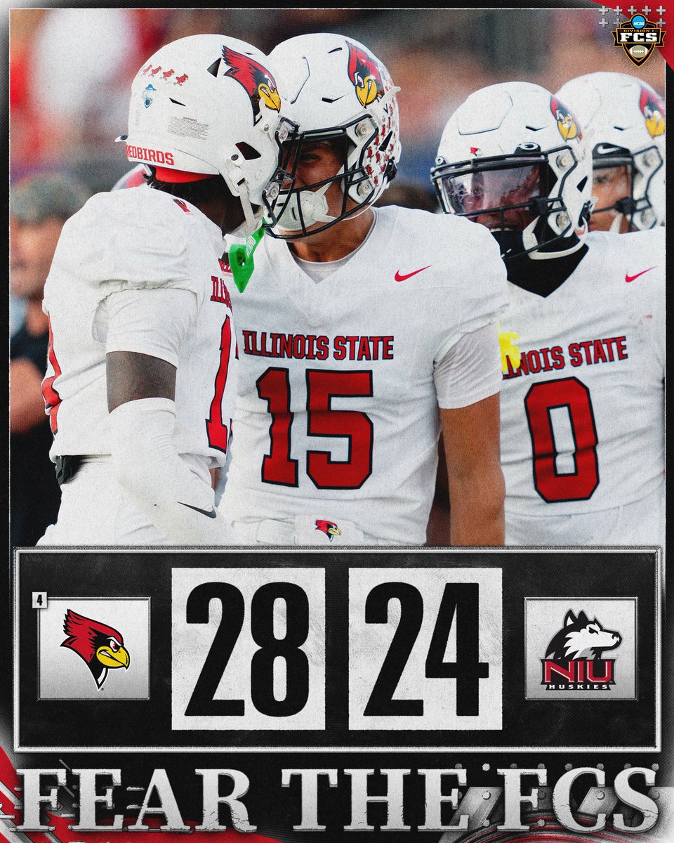 NCAA_FCS's tweet photo. Redbirds get the W‼️

No. 4 @RedbirdFB defeats Northern Illinois, 28-24, for the #FCS over FBS win. https://t.co/4OB8eeWGK5