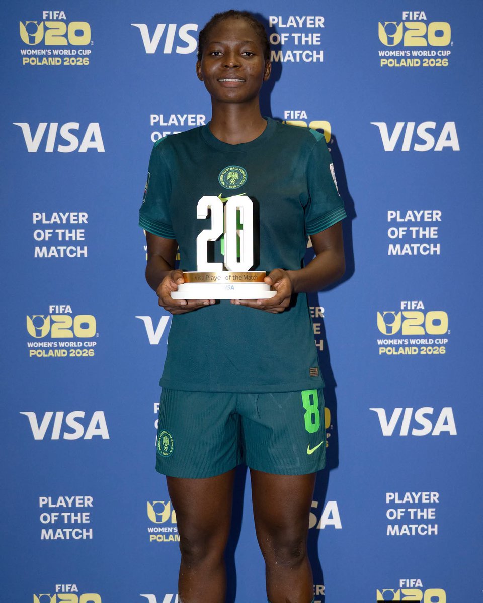 JWsports1's tweet photo. POTM: Ramotalahi Kareem 🇳🇬⭐

Kareem named Player of the Match in Nigeria's 10-1 win over New Caledonia.

She becomes the 3rd African named POTM: 👇

​🇧🇯 Romaine Gandonou (vs Mexico)
​🇬🇭 Sarah Nyarko (vs Korea Rep.)
​🇳🇬 Ramotalahi Kareem (vs New C.)

#U20WWC || #Poland2026 https://t.co/16RsqXpgnO